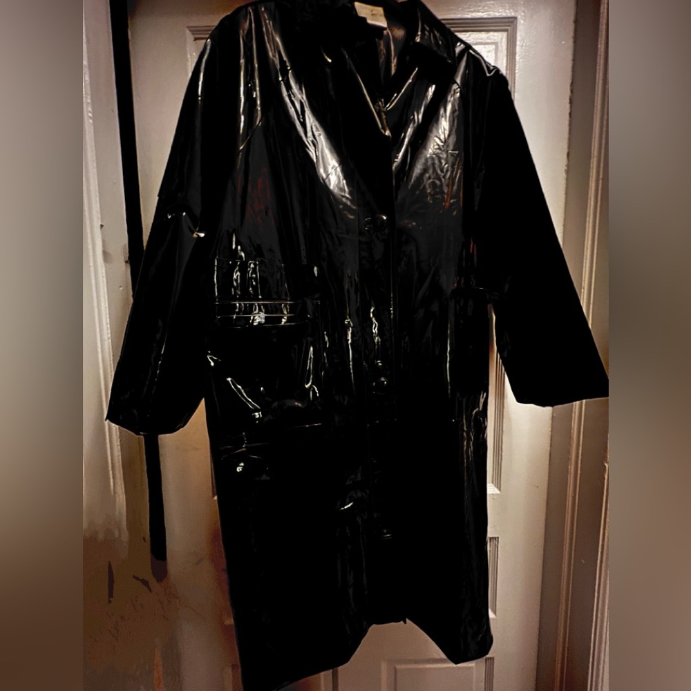 Black patent material coat vintage